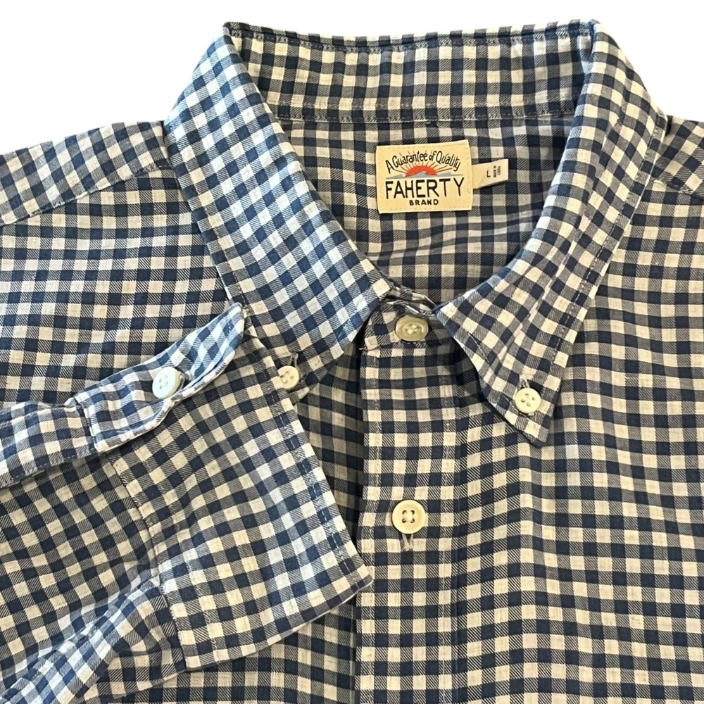 Faherty Brand‎ Shirt Mens Large Long Sleeve Button Up Plaid Blue Gray Cotton